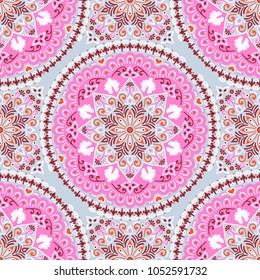 Ethnic floral seamless pattern with mandalas