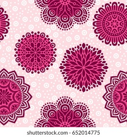 Ethnic floral seamless pattern with mandalas