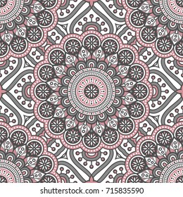 Ethnic floral seamless pattern with mandalas