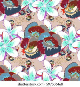 Ethnic floral seamless pattern on a beige background. Vector illustration.