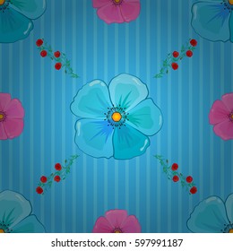 Ethnic floral seamless pattern on a blue background. Vector illustration.