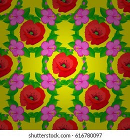 Ethnic floral seamless pattern on a yellow background with decorative poppy flowers. Vector illustration.