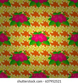 Ethnic floral seamless pattern on a orange background with decorative hibiscus flowers. Vector illustration.
