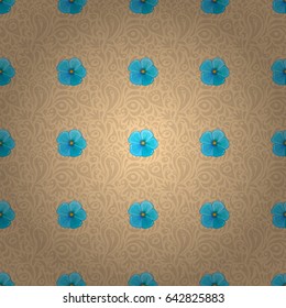 Ethnic floral seamless pattern on a beige background with decorative cosmos flowers. Vector illustration.