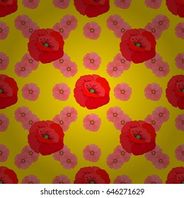 Ethnic floral seamless pattern on a yellow background with decorative poppy flowers. Vector illustration.