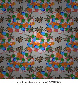Ethnic floral seamless pattern in orange and green colors. Vector illustration.