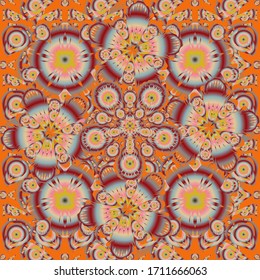 Ethnische, nahtlose Muster in Rot, Orange und Rosa. Vektorillustration.