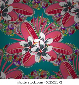 Ethnic floral seamless pattern in red and green colors. Vector illustration.