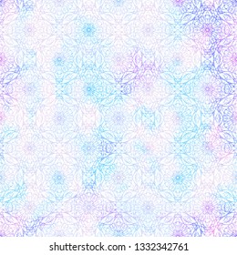 Ethnic floral seamless pattern. Vector mandala colorful gradient boho ornamental  background printable wallpaper texture design in blue, pink colors