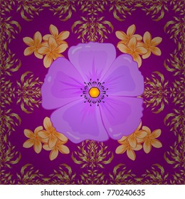 Ethnic floral seamless pattern in violet, beige and purple colors with decorative cosmos flowers. Vector illustration.