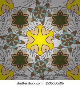 Ethnic floral seamless pattern in white, green and brown colors. Vector illustration.