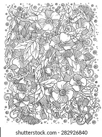 Ethnic floral zentangle, doodle background pattern circle in vector. Henna paisley mehndi doodles design tribal design element. Black and white pattern for coloring book for adults and kids.
