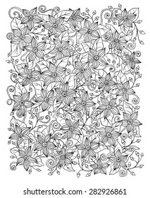 Ethnic floral zentangle, doodle background pattern circle in vector. Henna paisley mehndi doodles design tribal design element. Black and white pattern for coloring book for adults and kids.