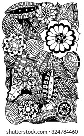 Ethnic floral zentangle, doodle background pattern circle in vector. Henna paisley mehndi doodles design tribal design element. Black and white pattern for coloring book for adults and kids.