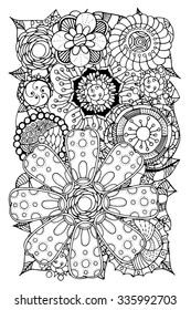 Ethnic floral zentangle, doodle background pattern circle in vector. Henna paisley mehndi doodles design tribal design element. Black and white pattern for coloring book for adults and kids.