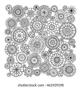 Ethnic floral zentangle, doodle background pattern circle in vector. Henna paisley mehndi doodles design tribal design element. Black and white pattern for coloring book for adults and kids.