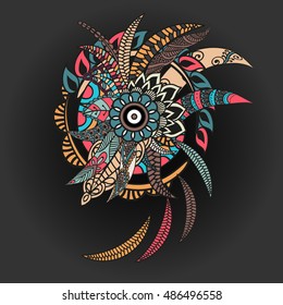 Ethnic floral zentangle, doodle background pattern circle in vector. Henna paisley mehndi doodles design tribal design element.