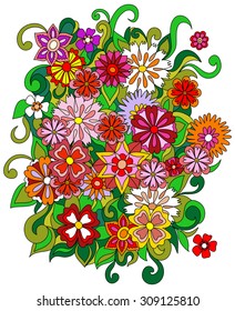 Ethnic floral zentangle, doodle pattern. Beautiful doodle art flowers. Hand drawn herbal design elements. Multicolored pattern.