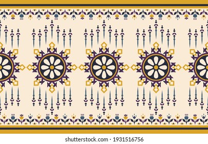 Ethnic flower art pattern. Seamless pattern in tribal, folk embroidery, and Mexican style. Aztec geometric art ornament print.Design for carpet, wallpaper, clothing, wrapping, fabric, cover, textile