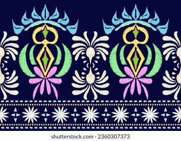Ethnic flower embroidery ikat traditional pattern.Seamless flora ethnic pattern.Ethnic folk embroidery pattern.vector illustration.design for fabric,clothing,texture,decoration,wrapping.