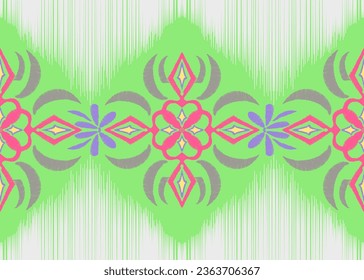 Ethnic flower embroidery ikat traditional pattern.Seamless flora ethnic pattern.Ethnic folk embroidery pattern.vector illustration.design for fabric,clothing,texture,decoration,wrapping.