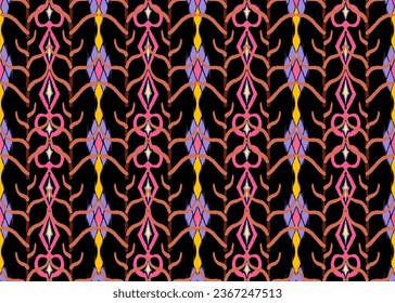 Ethnic flower embroidery ikat traditional pattern.Seamless flora ethnic pattern.Ethnic folk embroidery pattern.vector illustration.design for fabric,clothing,texture,decoration,wrapping.