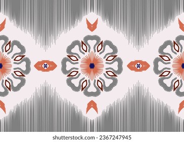 Ethnic flower embroidery ikat traditional pattern.Seamless flora ethnic pattern.Ethnic folk embroidery pattern.vector illustration.design for fabric,clothing,texture,decoration,wrapping.