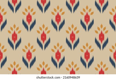 Ethnic flower Ikat seamless pattern traditional. Fabric Indian style. Design for background, wallpaper, illustration, fabric, clothing, carpet, textile, batik, embroidery.