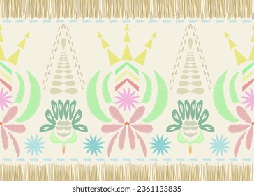 Ethnic flower pastel embroidery ikat traditional pattern.Seamless flora ethnic pattern.Ethnic folk embroidery pattern.vector illustration.design for fabric,clothing,texture,decoration,wrapping.