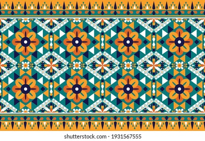 Ethnic flower pattern art. Seamless pattern in tribal, folk embroidery, and Mexican style. Aztec geometric art ornament print.Design for carpet, wallpaper, clothing, wrapping, fabric, cover, textile