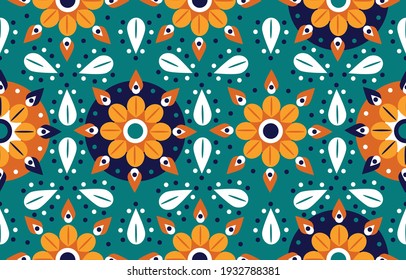 Ethnic flower pattern art. Seamless pattern in tribal, folk embroidery, and Mexican style. Aztec geometric art ornament print.Design for carpet, wallpaper, clothing, wrapping, fabric, cover, textile