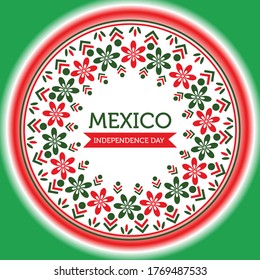 Ethnic flower pattern and elements inspired with traditional mexican art in maxican flag colors for Independence day of Mexico. Viva Mexico, 16 de Septiembre, dia de independencia de Mexico, 16 sept..