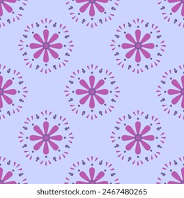 Ethnic flower seamless pattern in tribal.Geometric design background texture in native American, Mexican, African,Indian mandala style.Tradition folk culture art background.Beauty boho design for deco