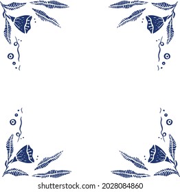 ethnic flowers dark blue illustration
