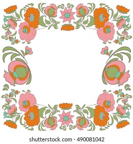 Ethnic flowers Floral folk art border Folkart Flower pattern Vintage background Vector illustration Ethnic decoration flowers ethnic theme Card exotic Fabulous floral pattern Vintage frame March 8