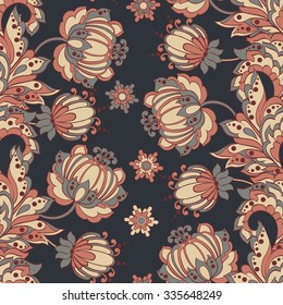 ethnic flowers in indian style seamless pattern.