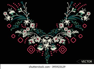 ethnic flowers neck line embroidery graphic designs