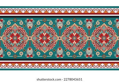 Ethnic flowers pattern art Seamless pattern in tribal folk embroidery and Mexican style Aztec geometric art ornament print Design for carpet wallpaper  clothing wrapping fabric cover textile flyer