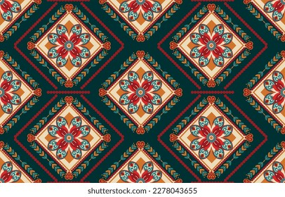 Ethnic flowers pattern art Seamless pattern in tribal folk embroidery and Mexican style Aztec geometric art ornament print Design for carpet wallpaper  clothing wrapping fabric cover textile flyer