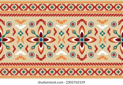 Ethnic flowers pattern ikat art Seamless pattern in tribal folk embroidery and Mexican style Aztec geometric art ornament print Design for carpet wallpaper clothing wrapping fabric cover textile flyer