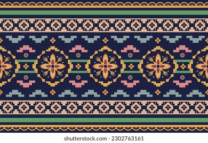 Ethnic flowers pattern ikat art Seamless pattern in tribal folk embroidery and Mexican style Aztec geometric art ornament print Design for carpet wallpaper clothing wrapping fabric cover textile flyer