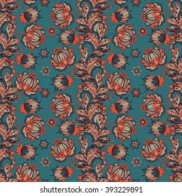 ethnic flowers seamless pattern. floral vector illustration