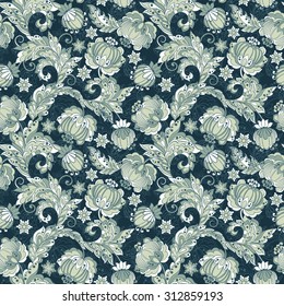 ethnic flowers seamless vector pattern. floral vintage background