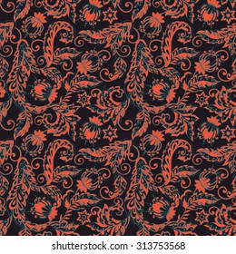 ethnic flowers seamless vector pattern. floral vintage background