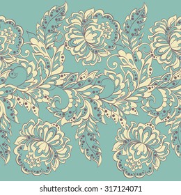 ethnic flowers seamless vector pattern. floral vintage background in damask style