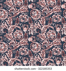 ethnic flowers seamless vector pattern. floral vintage background