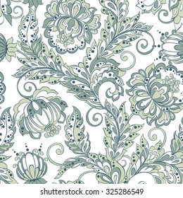 ethnic flowers seamless vector pattern. floral vintage background in damask style