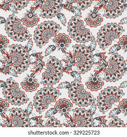 ethnic flowers seamless vector pattern