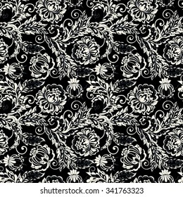 ethnic flowers seamless vector pattern. floral vintage background