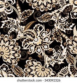 ethnic flowers seamless vector pattern